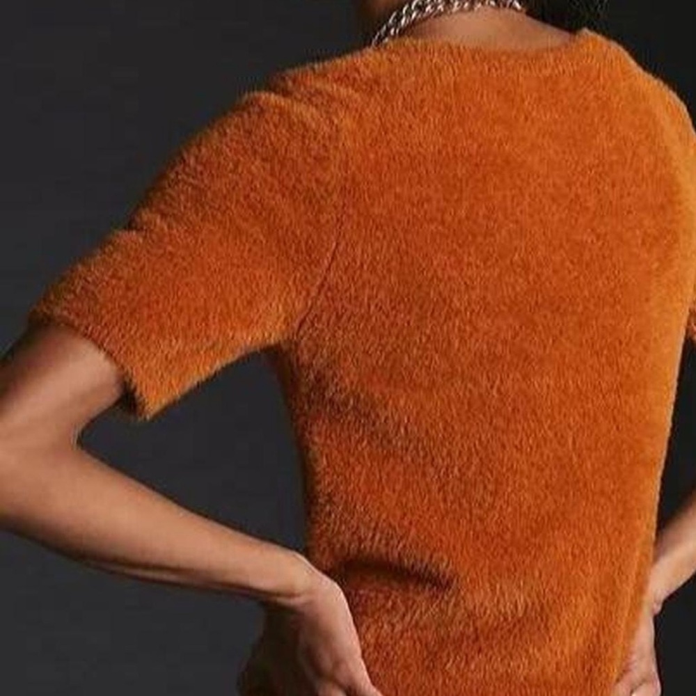 Anthropologie Maeve Eyelash Scoop Neck Rust Fuzzy Sweater Top Size M Medium - Picture 3 of 9